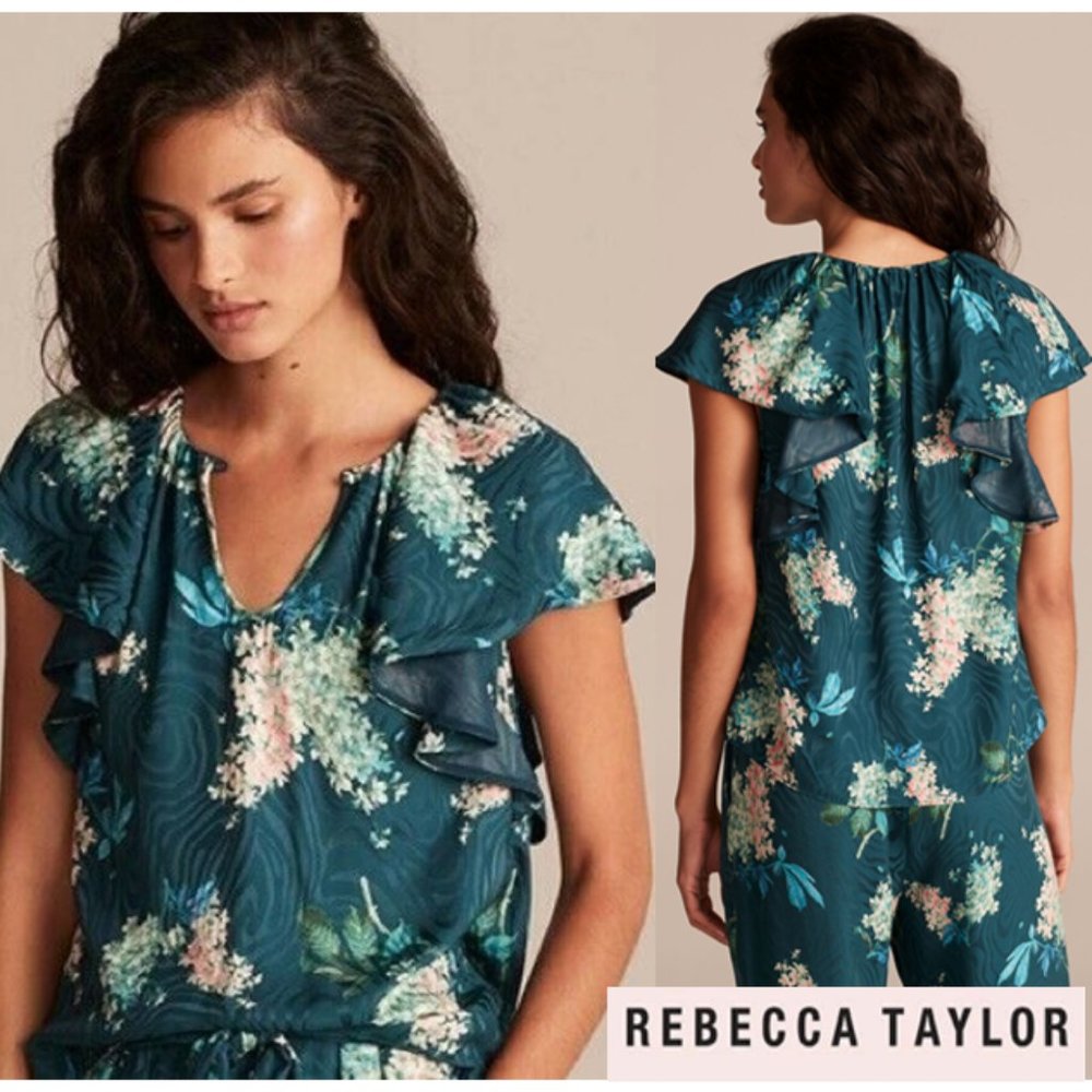 Rebecca Taylor Hydrangea Floral Silk Jacquard Top